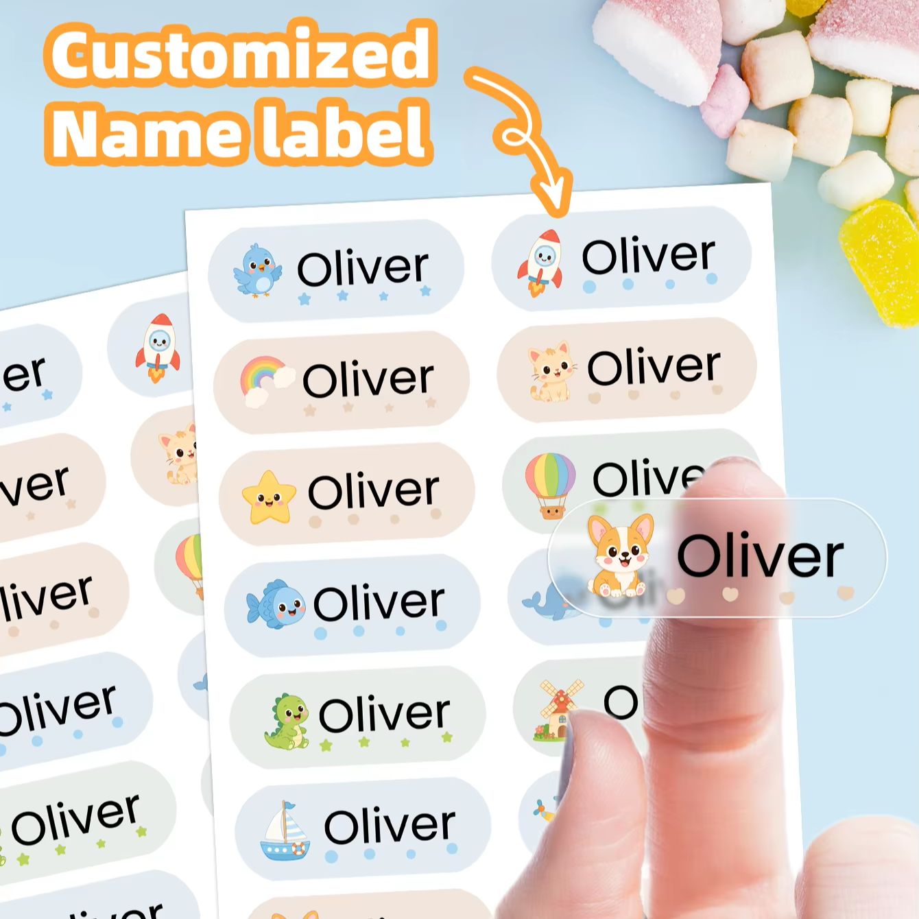 Personalised Candle Label - 1-400 stuks op maat gemaakte cartoon-naamstickers,