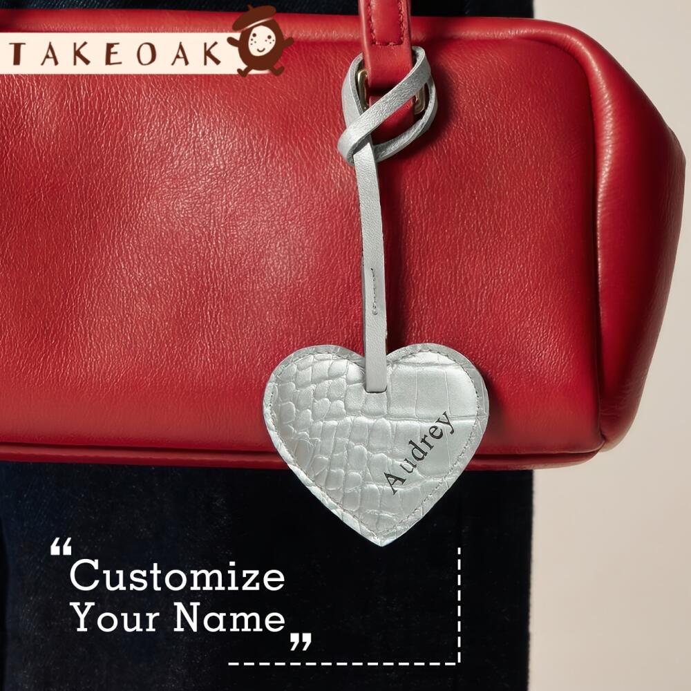 Monogram Keychain Leather - Gepersonaliseerde hartvormige sleutelhanger van imitatiekrokodillenleer met