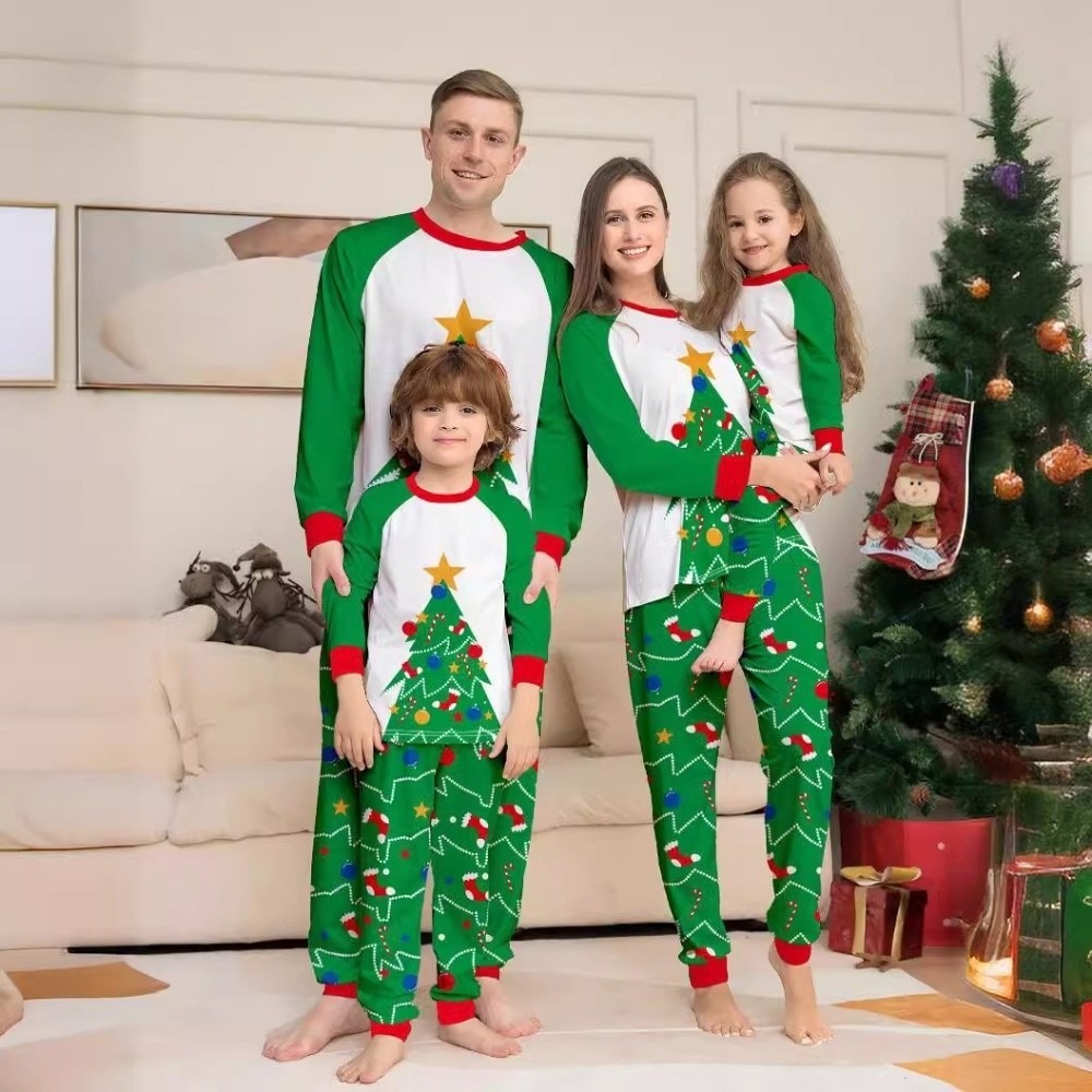Family Tree Print - Kerstpyjama met lange mouwen, bedrukte kerstboom,